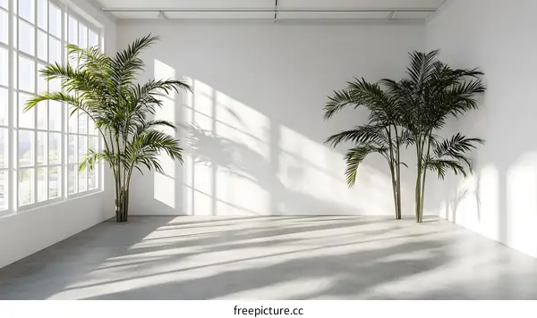 Minimalist White Room with Two Palm Trees