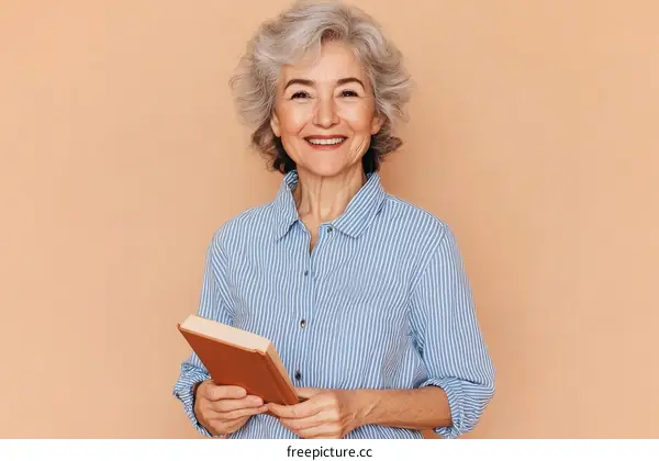Smiling Senior Woman Holding a Book
