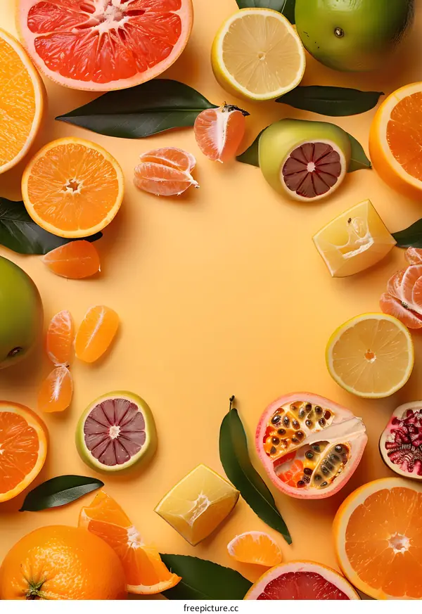 Fresh Citrus Fruits on Yellow Background