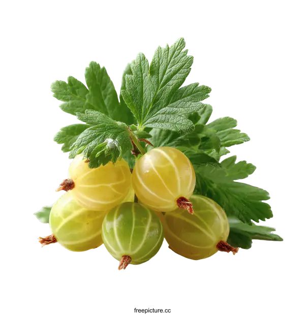 [Transparent Background PNG]Fresh Gooseberries with Green Leaves on White Background
