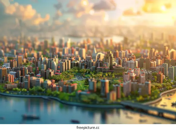 Miniature Cityscape at Sunrise