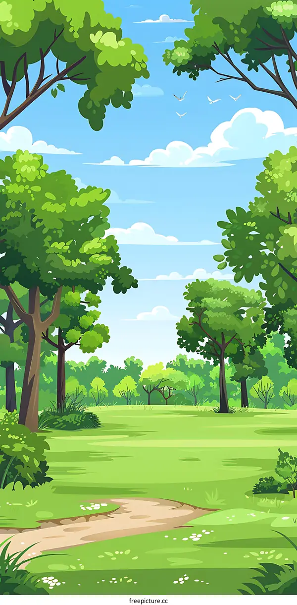 Green Forest Path Illustration Cartoon Style