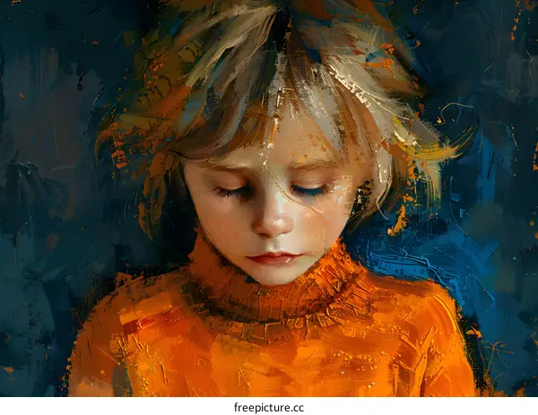 Portrait of a girl with blond hair and orange sweater