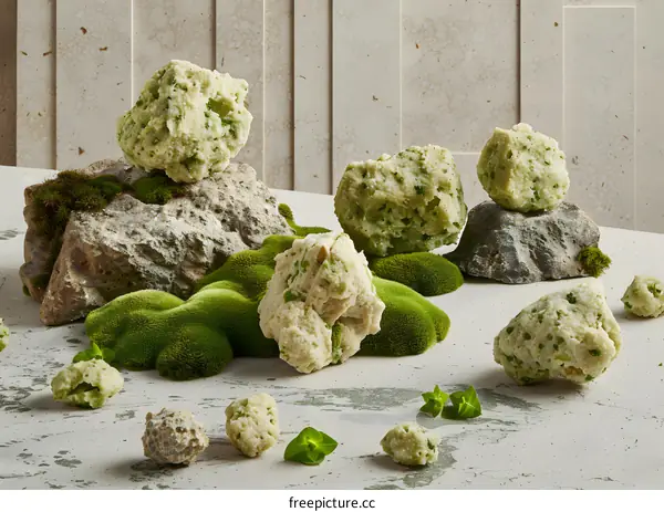 Green Rocks and Moss Abstract Still Life