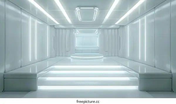 Futuristic White Room with Glowing Lights