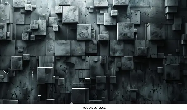 3D Illustration of Rough Concrete Blocks Form Abstract Background