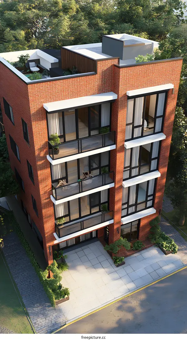 Modern Brick Building with Rooftop Terrace