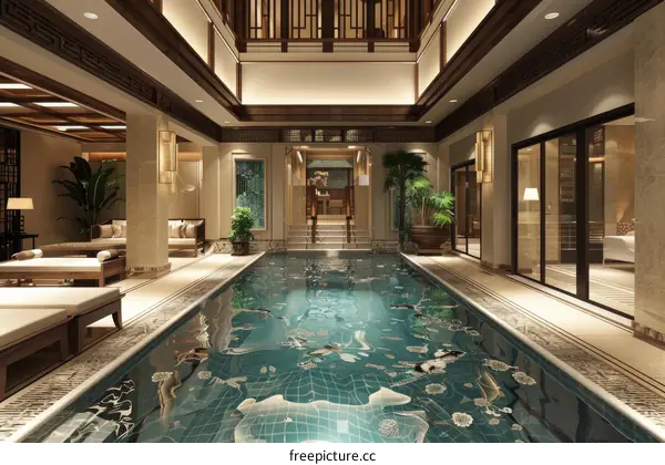 Indoor Luxury Swimming Pool with Elegant Chinese Style Design
