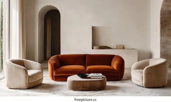 Modern Living Room Furniture Arrangement with Neutral Tones