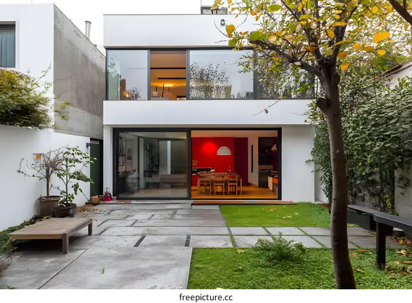 Modern House With Sliding Glass Doors And A Patio