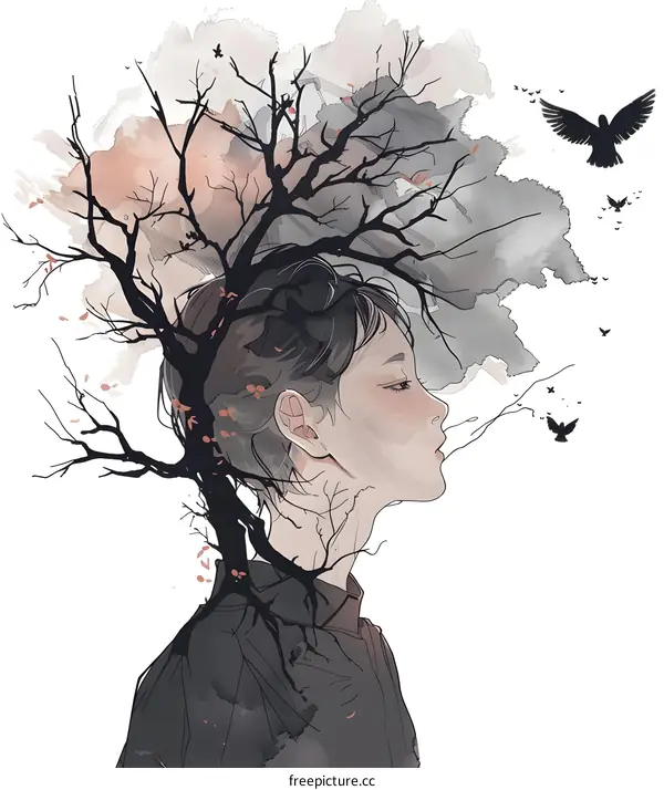 Girl with a Tree Growing Out of Her Head
