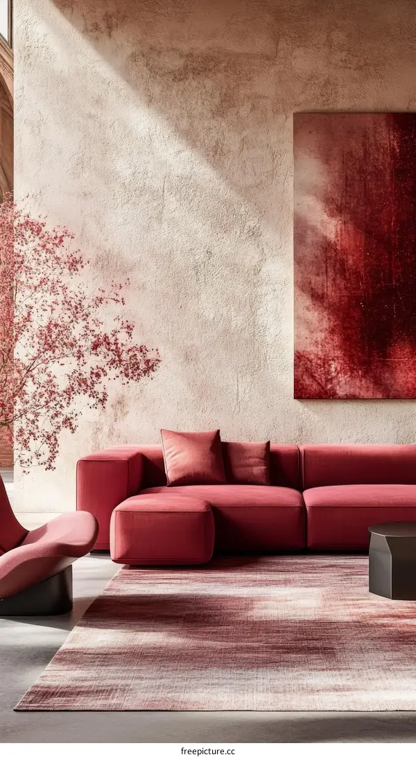 Modern Living Room Interior Design with Red Rug