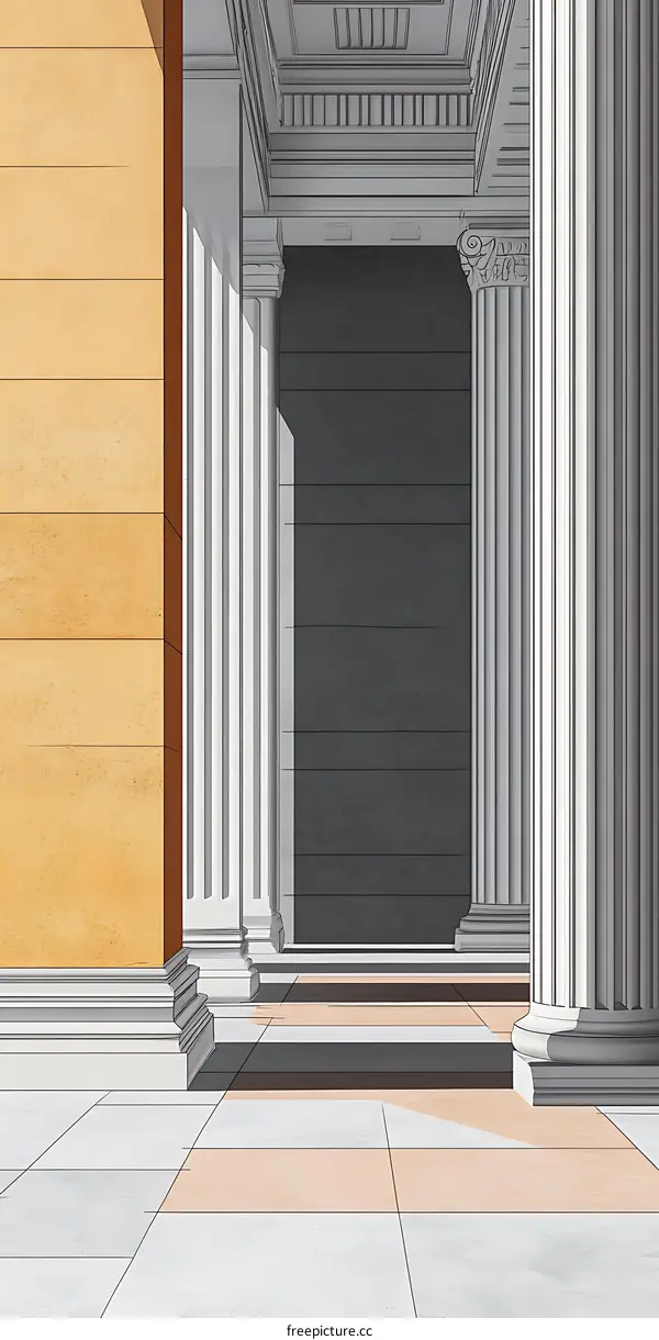 Architectural Illustration with Columns and Shadows
