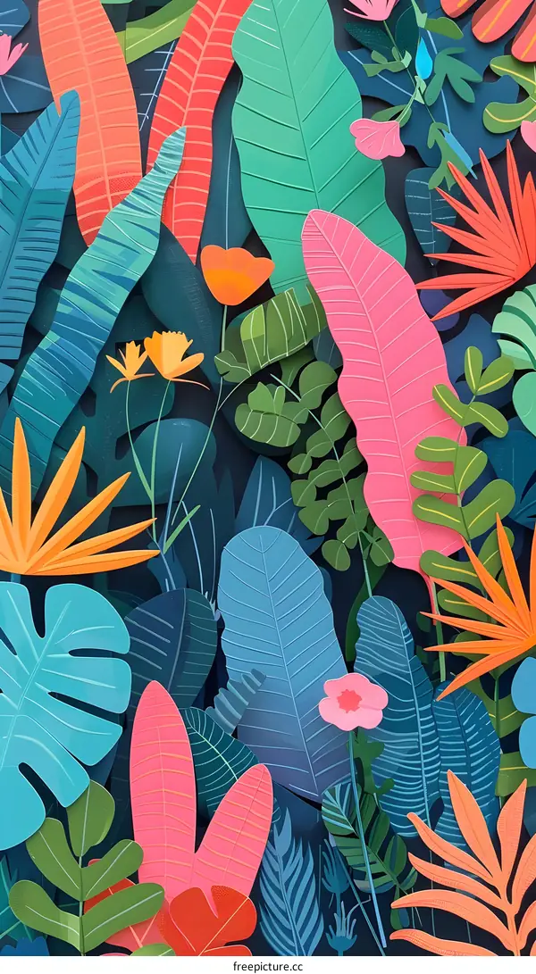Tropical Paper Leaves And Flowers