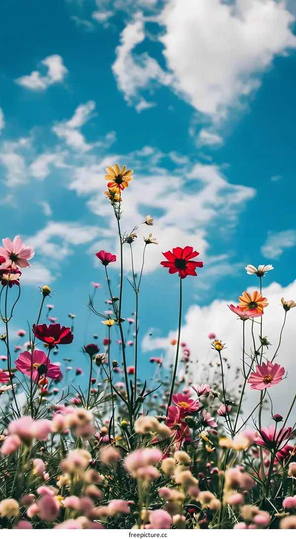 Colorful Flowers Under a Sunny Sky