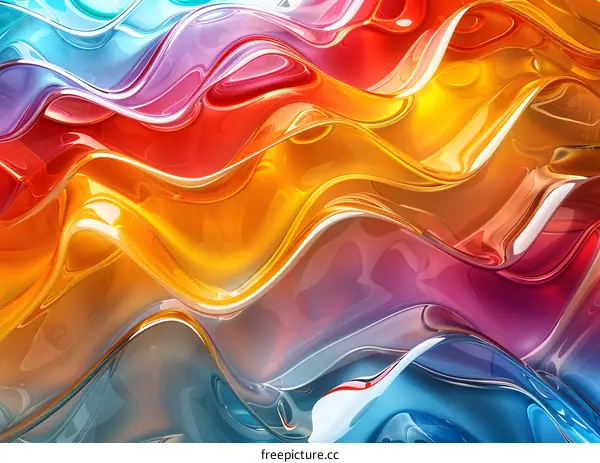 Colorful abstract painting with smooth wavy folds