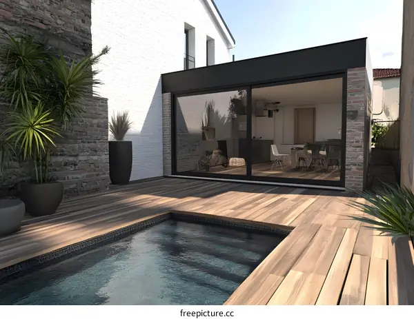 Modern Minimalist Home Exterior Design with Pool and Patio