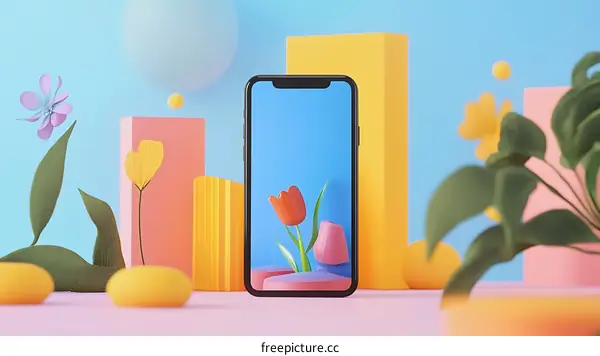 3D Rendering of a Smartphone with a Flower Wallpaper