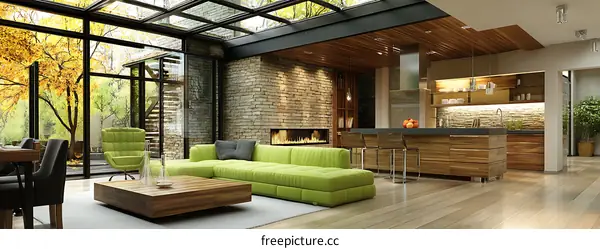 Modern Open-Plan Living Space with Skylight