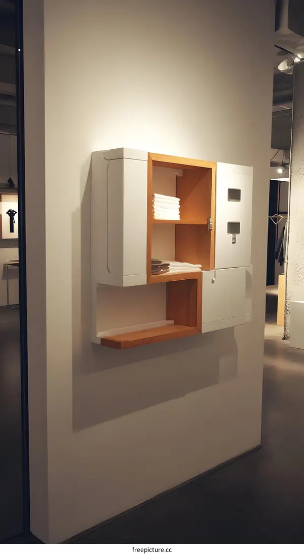 Modern Wooden and White Wall Mounted Shelf Unit