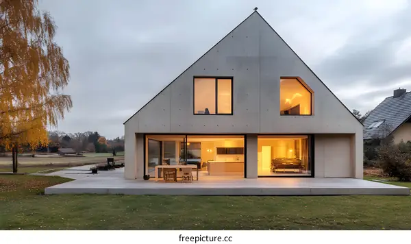 Modern Concrete House with Large Windows and Deck