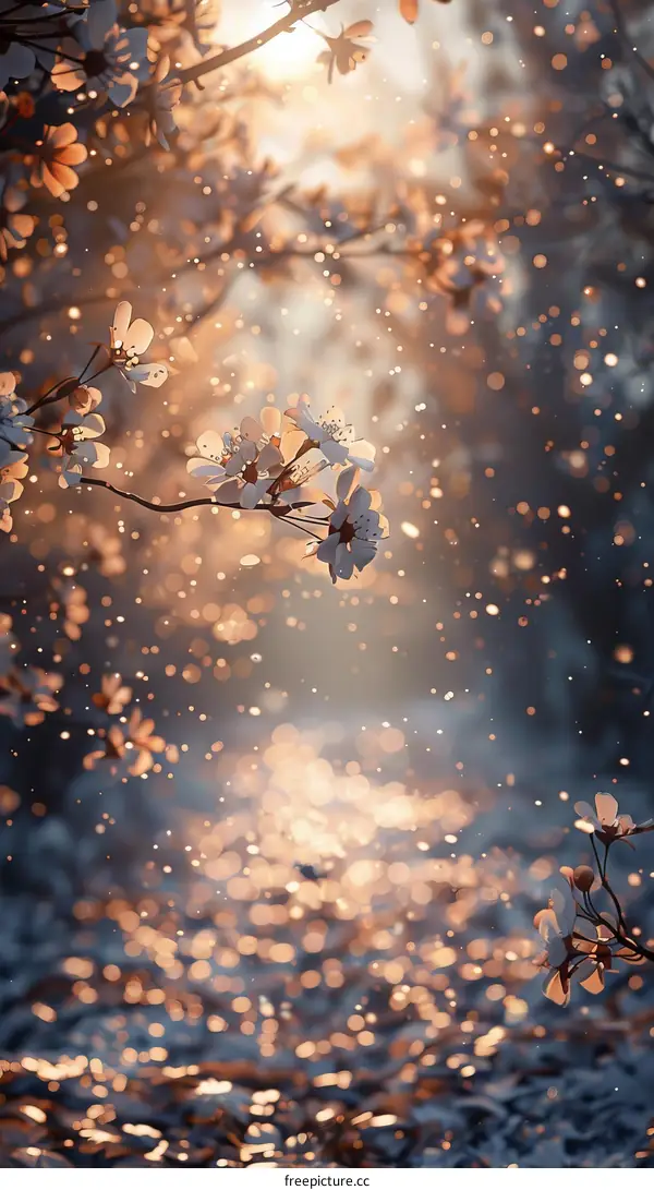 Dreamy spring landscape with delicate pink flowers