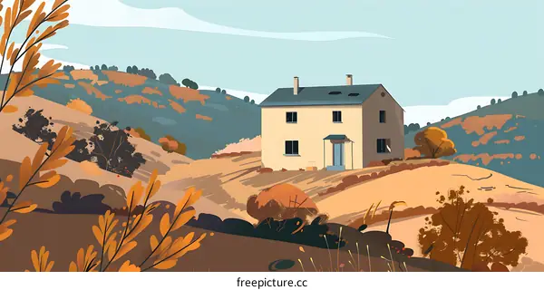 Autumn House in the Hills Illustration