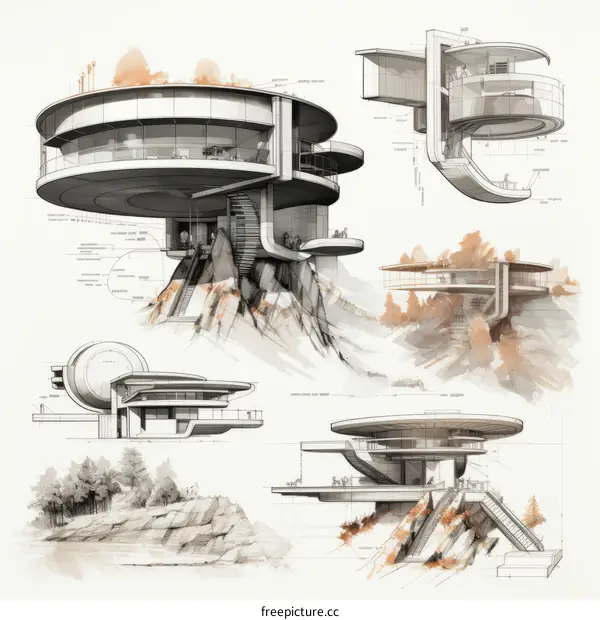 futuristic architecture house building structure concept sketch