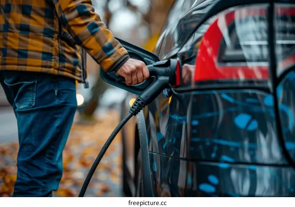 Man Plugs In Electric Car