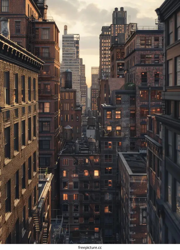 Urban Skyline at Dusk with Visible People