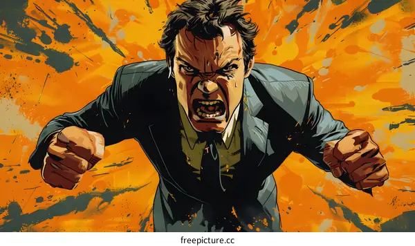 man in suit screaming with hands clenched