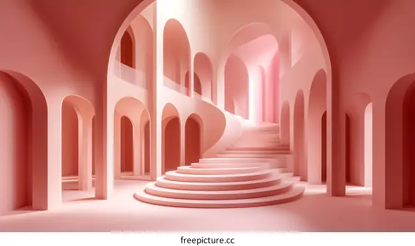 Pink Archway Stairs Minimalist Abstract Interior Design