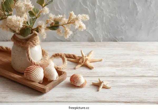 Coastal Decor Arrangement on Wooden Tray