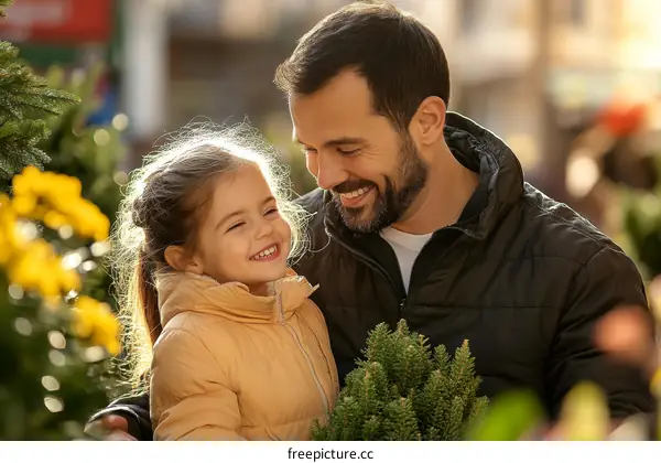 Father and Daughter Choose Christmas Tree