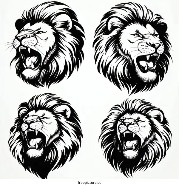 Four Lion Head Illustrations