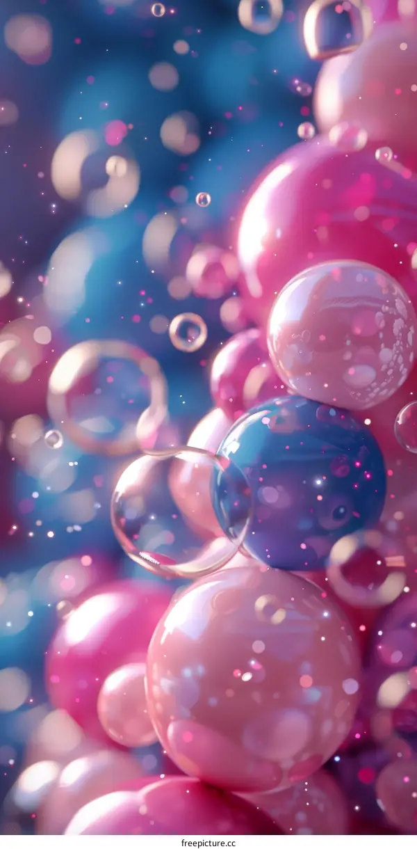 Pink and blue bubbles floating in a blue background