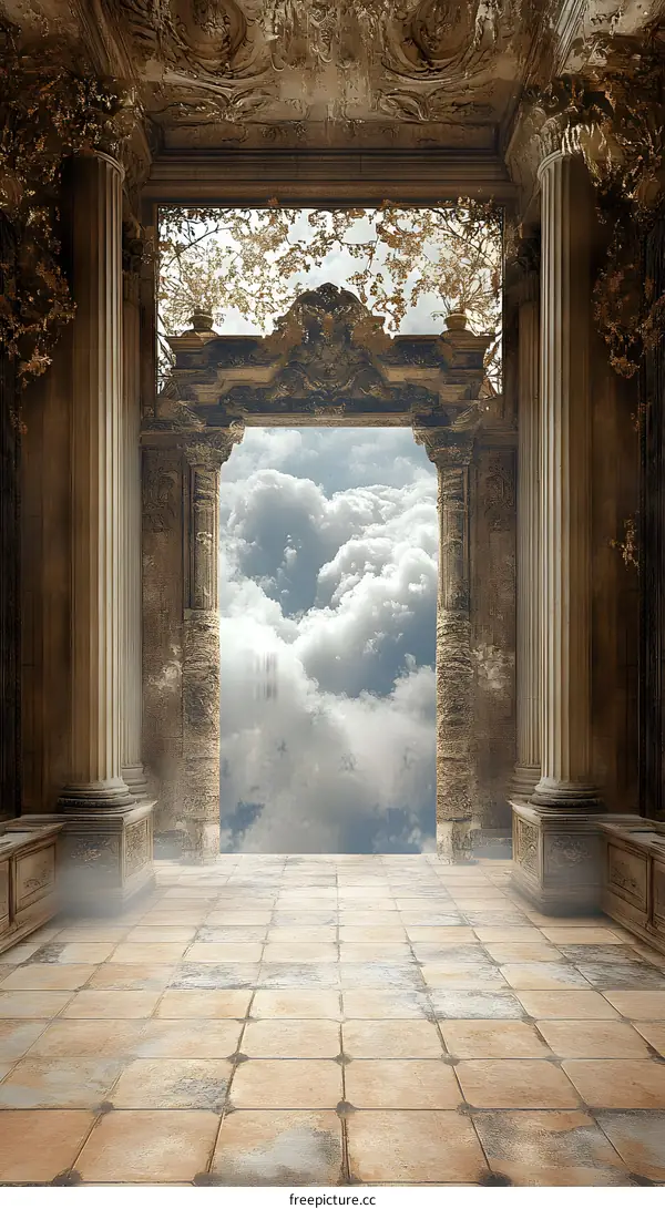 Ancient Stone Archway Leading to a Cloudy Sky