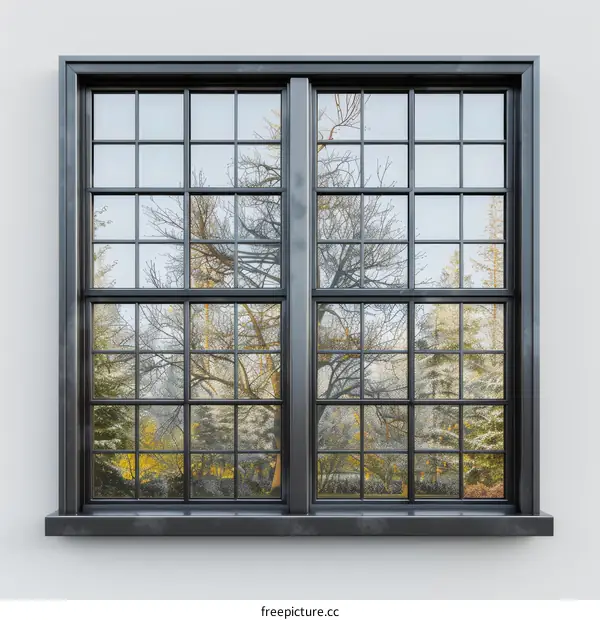 Black Metal Framed Picture Window with Panes