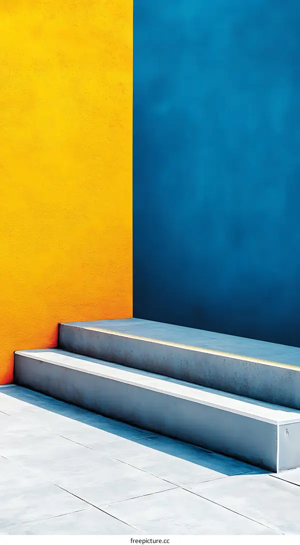 Abstract Architecture with Yellow and Blue Walls and Concrete Steps