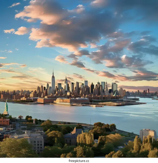 New York City skyline with Statue of Liberty