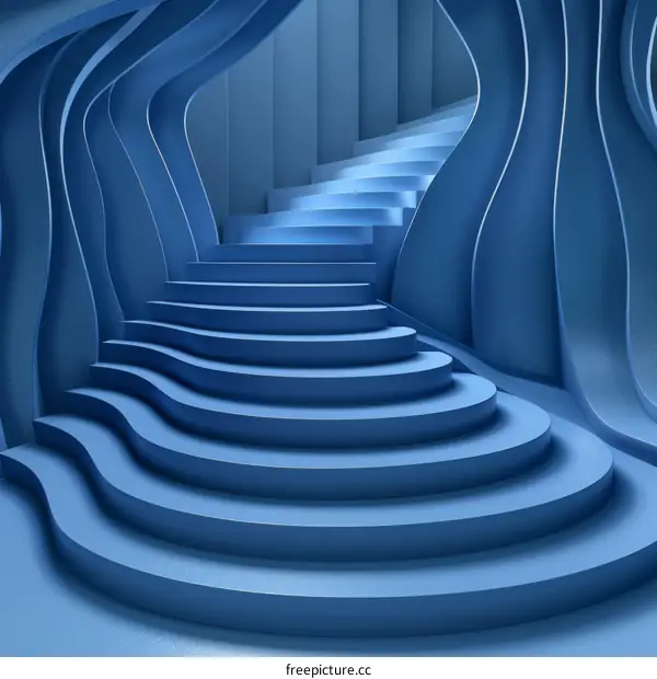 Blue staircase with smooth curved walls