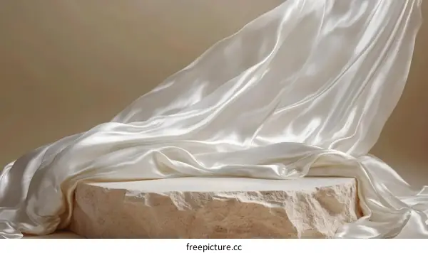 Elegant White Satin Fabric Draped on Stone Platform