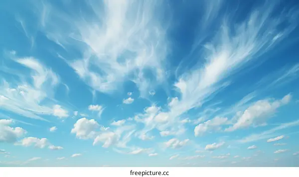 wispy white clouds in a blue sky