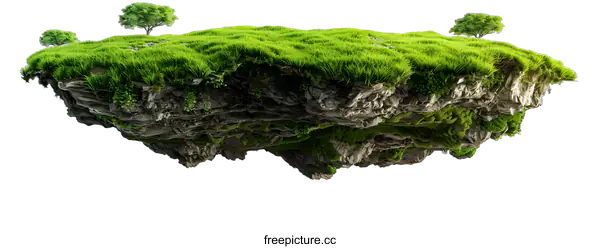 [Transparent Background PNG]Green Grassy Rocky Floating Island