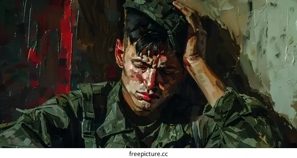 A portrait of a soldier wearing a green uniform and black beret