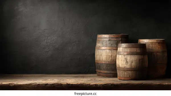 Vintage Wooden Barrels on Rustic Tabletop