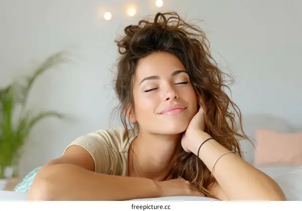 Woman Relaxing in a Peaceful Bedroom Setting