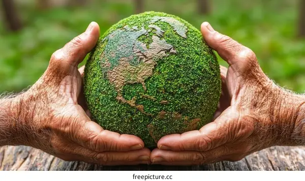 Elderly Hands Holding a Symbolic Earth