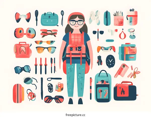 Illustrated Backpack With Travel Essentials for Women