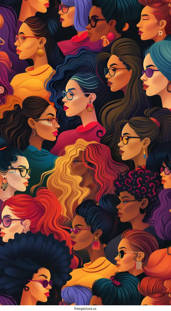 A diverse group of women of different ethnicities with different hairstyles wearing glasses